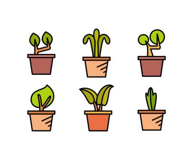 bitki saksısı simgeleri vektör illüstrasyonunu ayarla