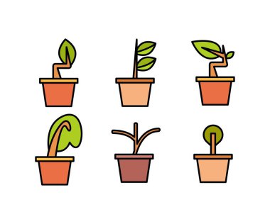 bitki saksısı simgeleri vektör illüstrasyonunu ayarla