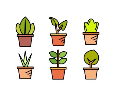 bitki saksısı simgeleri vektör illüstrasyonunu ayarla