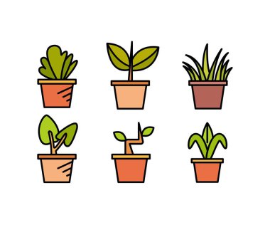 bitki saksısı simgeleri vektör illüstrasyonunu ayarla