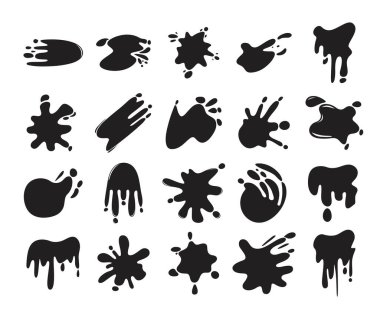 mürekkep sıçraması ve siyah mürekkep lekesi vektörü ayarlandı 