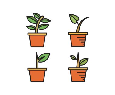 bitki saksısı simgeleri vektör illüstrasyonunu ayarla