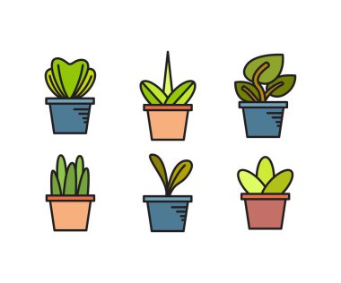 bitki saksısı simgeleri vektör illüstrasyonunu ayarla