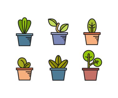 bitki saksısı simgeleri vektör illüstrasyonunu ayarla