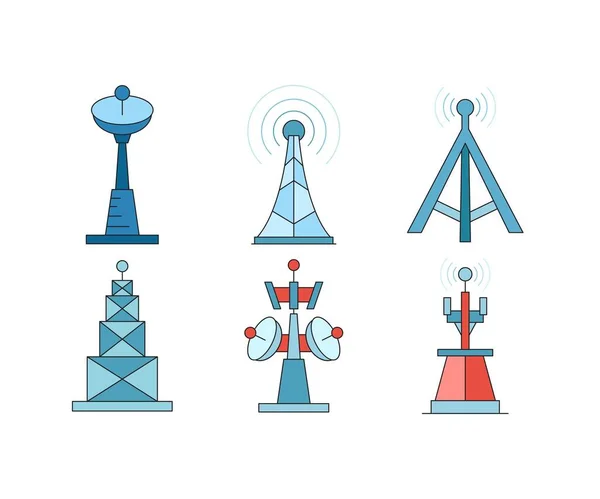 Communication Network Tower Icons Set — Stock Vector