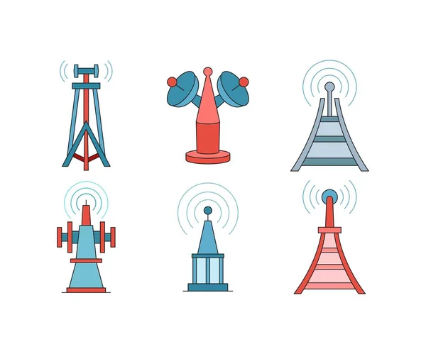 Communication Network Tower Icons Set — 스톡 벡터