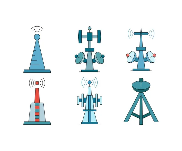 Communication Network Tower Icons Set — Stockvector