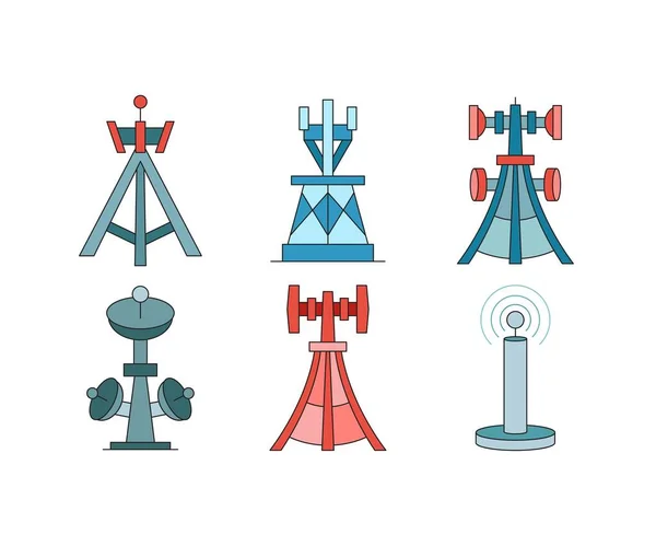 Communication Network Tower Icons Set — Stok Vektör