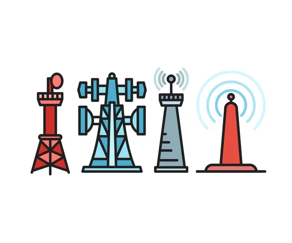 Communication Network Tower Icons Set — 스톡 벡터