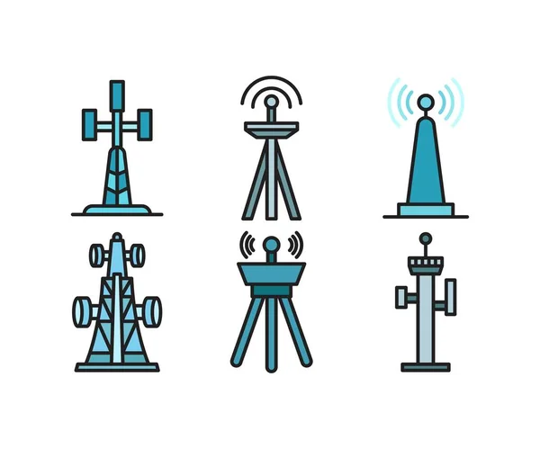 Communication Network Tower Icons Set — Archivo Imágenes Vectoriales