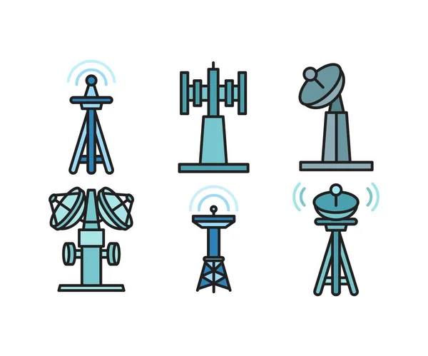 Communication Network Tower Icons Set — Stockvector