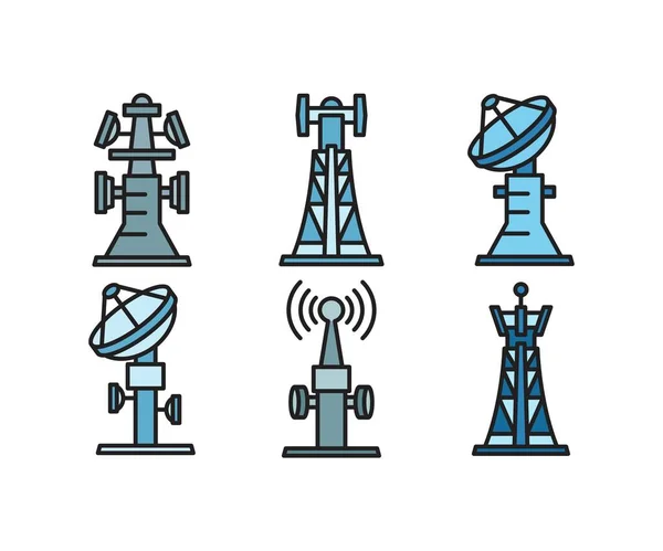 Communication Network Tower Icons Set — Archivo Imágenes Vectoriales