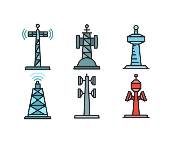 通信とネットワークタワーのアイコンセット — ストックベクタ