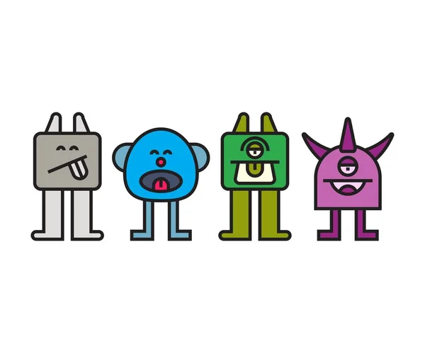 Desenhos Animados Monstros Personagens Conjunto Ilustração — Vetor de Stock