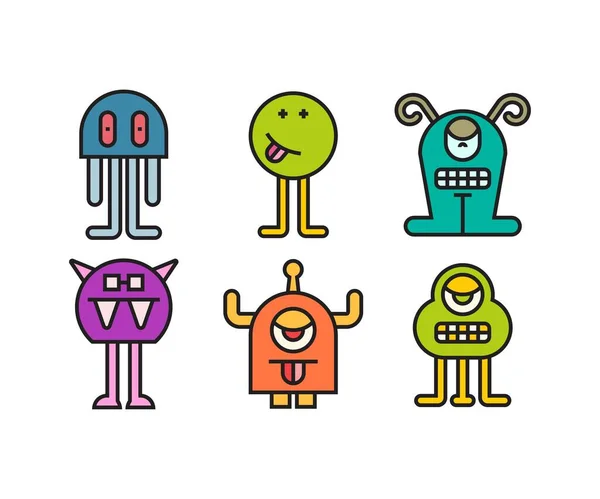 Cartoon Monster Character Icons Set — Vettoriale Stock
