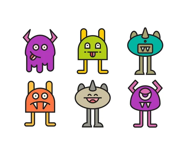 Cartoon Monster Character Icons Set — Stok Vektör