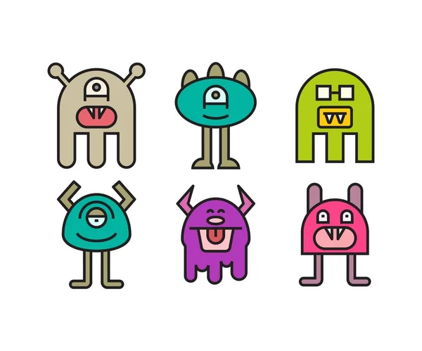 Cartoon Monster Character Icons Set — Vetor de Stock