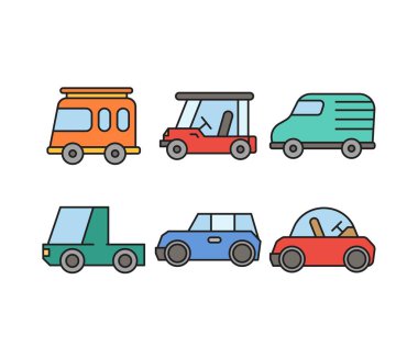 araba ve ulaşım simgeleri resimleme ayarlandı