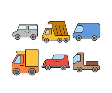 araba ve ulaşım simgeleri resimleme ayarlandı