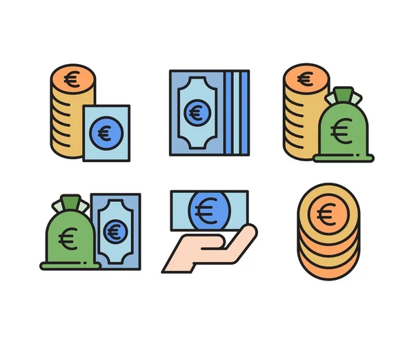 欧元硬币 纸币和金融图标 — 图库矢量图片