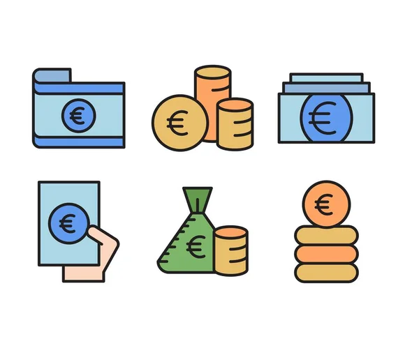 Euromunten Biljetten Financieringspictogrammen — Stockvector