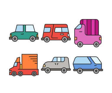 araba ve ulaşım simgeleri resimleme ayarlandı