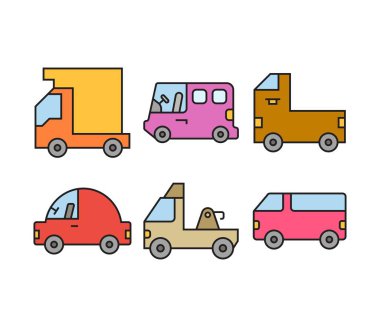 araba ve ulaşım simgeleri resimleme ayarlandı