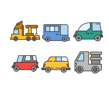 araba ve ulaşım simgeleri resimleme ayarlandı