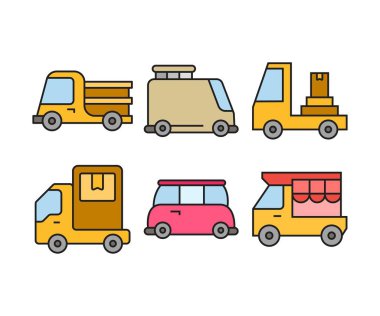 araba ve ulaşım simgeleri resimleme ayarlandı