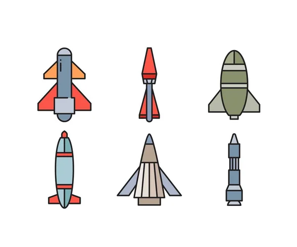 Misil Guiado Cohete Iconos Conjunto — Vector de stock