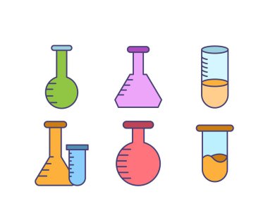 laboratuvar camı, matara, test tüpü simgeleri resimleme