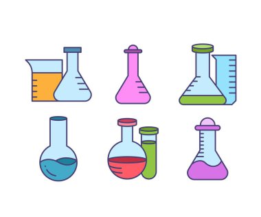 laboratuvar camı, matara, test tüpü simgeleri resimleme