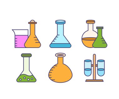 laboratuvar camı, matara, test tüpü simgeleri resimleme