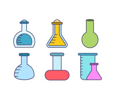 laboratuvar camı, matara, test tüpü simgeleri resimleme