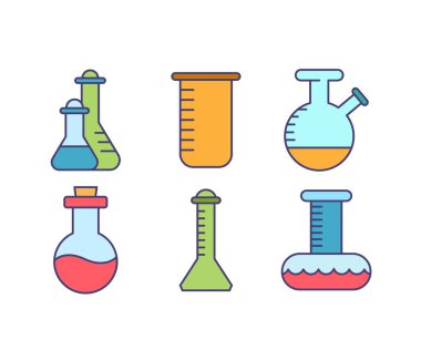 laboratuvar camı, matara, test tüpü simgeleri resimleme