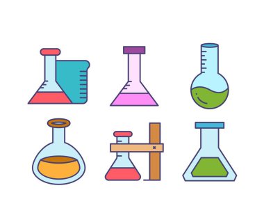 laboratuvar camı, matara, test tüpü simgeleri resimleme