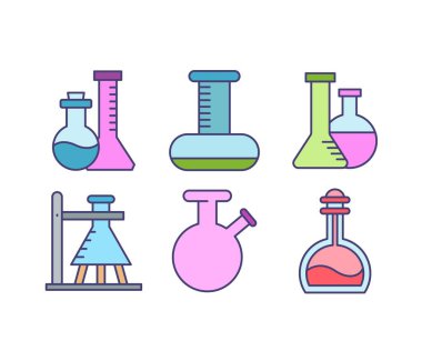 laboratuvar camı, matara, test tüpü simgeleri resimleme