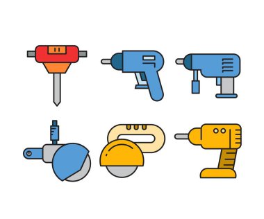 Dairesel testere ve elektrikli matkap simgeleri ayarlandı