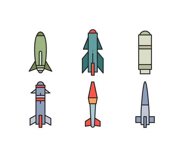 Misil Guiado Cohete Iconos Conjunto — Vector de stock