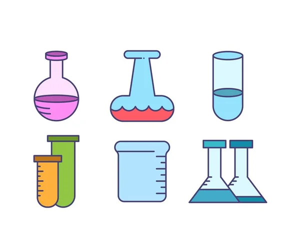 Laboratory Glass Flask Test Tube Icons Set Illustration — Stock Vector