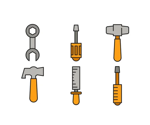 Hammer Wrench Rasp Screwdriver Icons Set — Stock Vector
