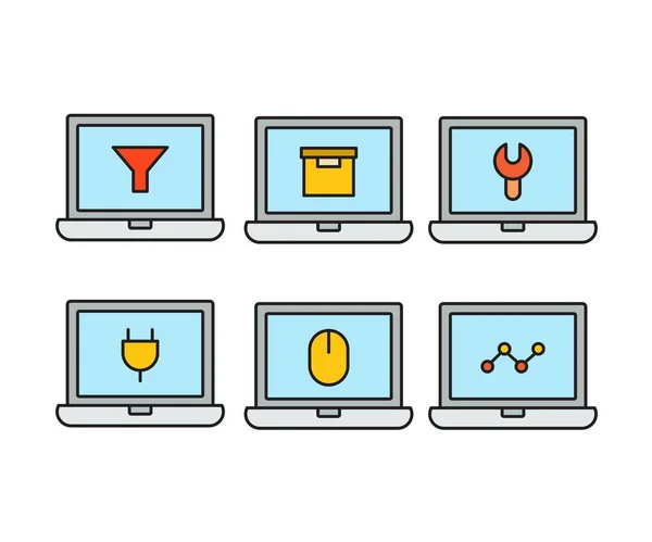 Laptop Interfejs Użytkownika Ikony Wektor Ilustracji — Wektor stockowy