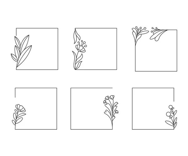 Molduras Florais Decorativas Set Line Ilustração — Vetor de Stock
