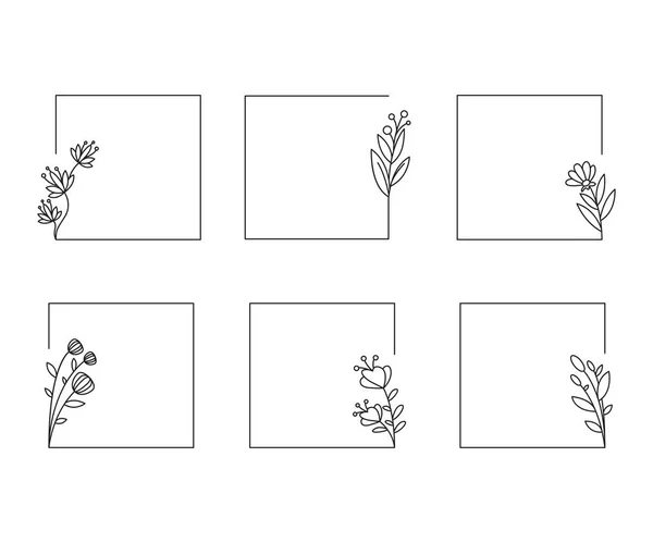 Decorative Floral Frames Set Line Illustration — Stock Vector