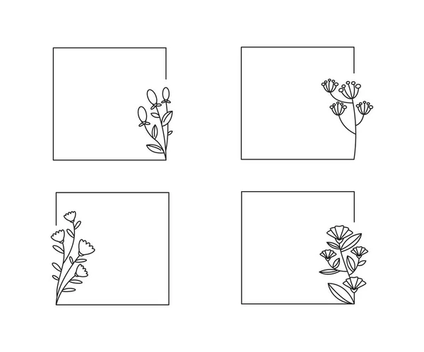 Dekorative Florale Rahmen Setzen Linie Illustration — Stockvektor
