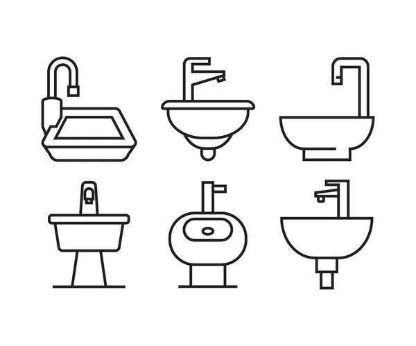 Lavabo Lavabo Icone Set Illustrazione — Vettoriale Stock
