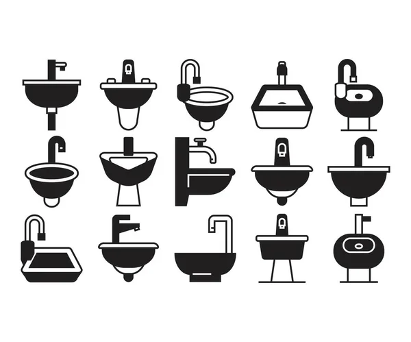 Spüle Und Waschbecken Symbole Gesetzt Illustration — Stockvektor