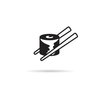 sushi with chopsticks icon on white background