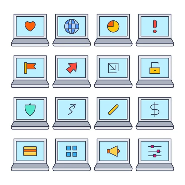 Laptop Computer User Interface Icons Set — Vettoriale Stock
