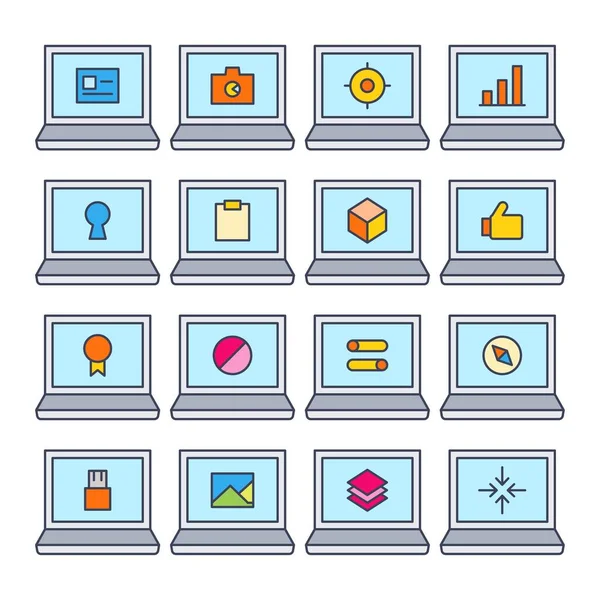 Laptop Computer User Interface Icons Set — Stock Vector